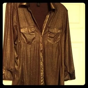 INC Brown Shimmer blouse L